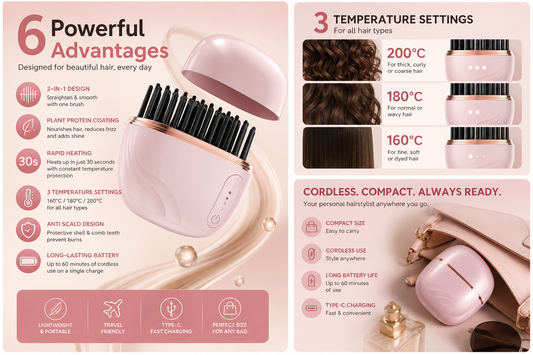 Mini Cordless Hair Straightener Brush